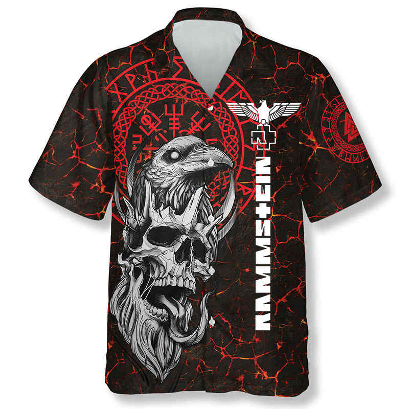 Men's Rammstein Vintage Viking Great Warrior Skull Hawaiian Shirt / TECHWEAR CLUB / Techwear