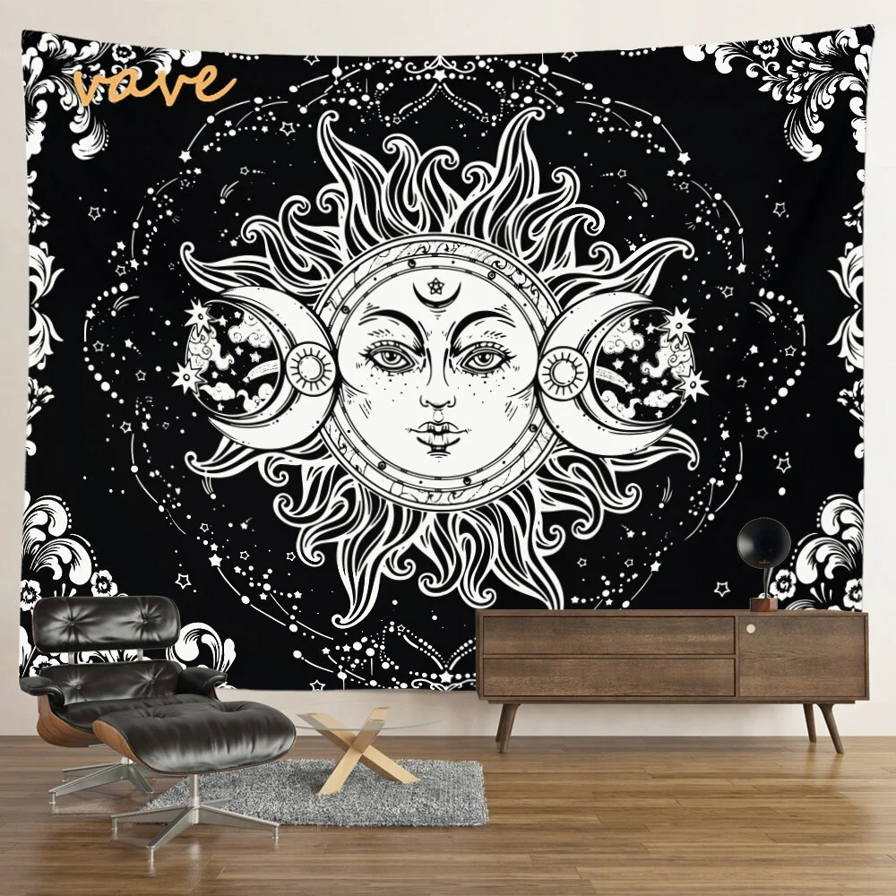 Nigikala Mandala Tapestry Sun And Moon White Black Cloth Fabric Large Tapestry Wall Hanging Boho Hippie Aesthetic Dorm Room Decor