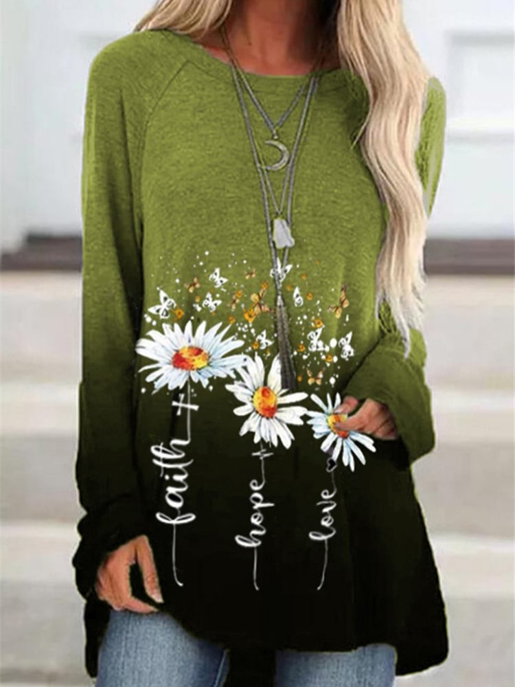Faith Hope Love Daisy Gradual Color T Shirt