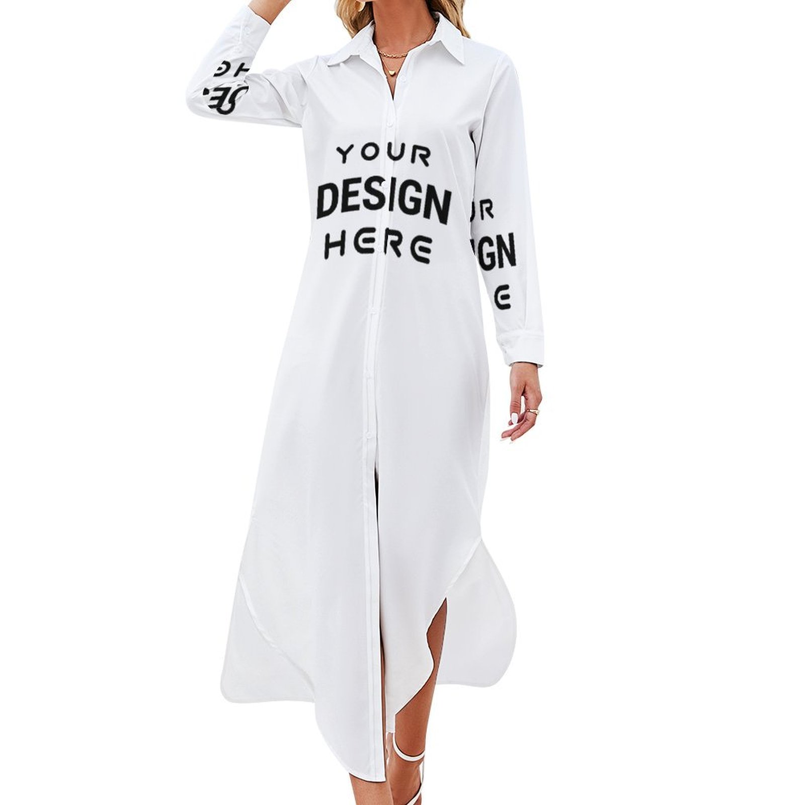 Personalized Custom Women's Long Sleeved Shirt Dress Full Print Personalized Custom Women's Long Sleeved Shirt Dress Full Print