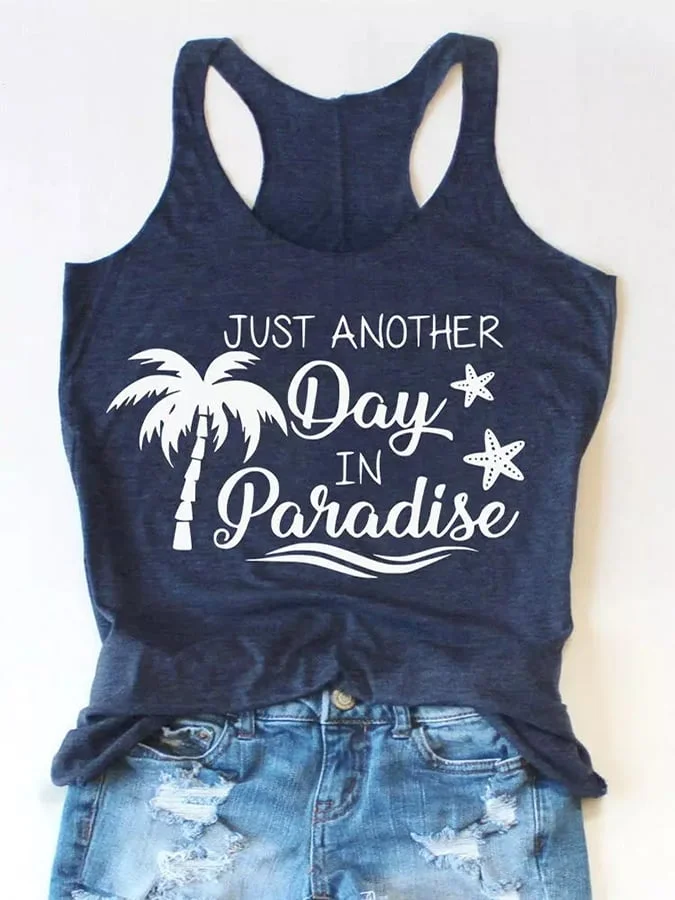 Just Another Day In Paradise Print Sleeveless Tank Top socialshop