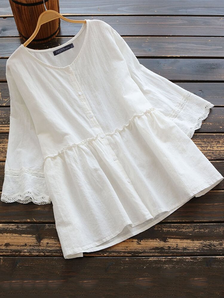 Vintage Lace 3/4 Sleeve Button Summer Blouse P1524858