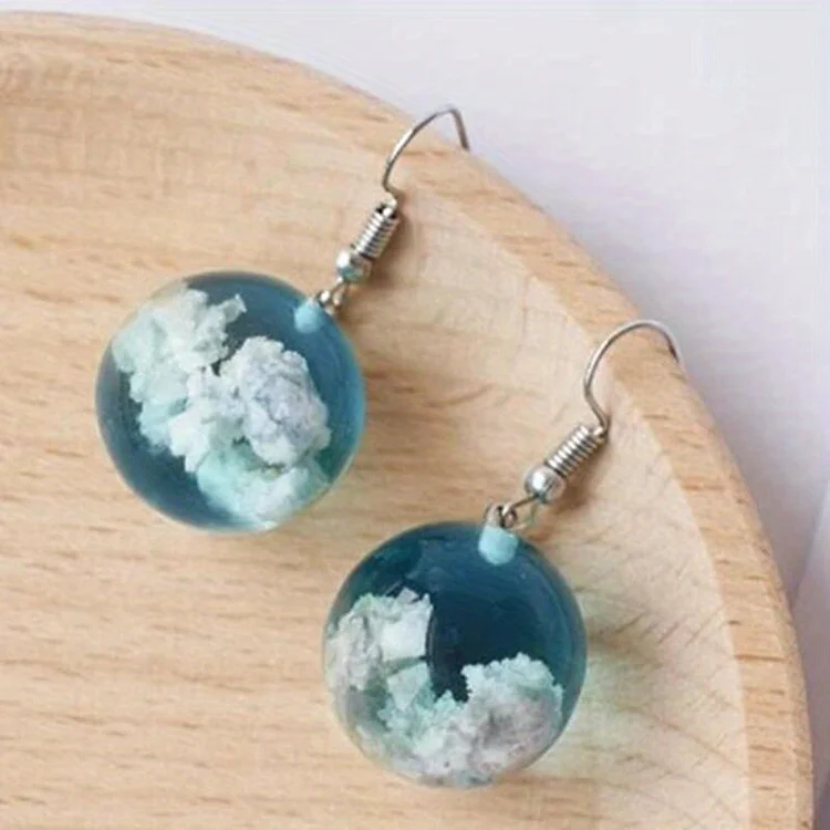Blue Sky And White Clouds Glass Ball Earrings, Exquisite And Unique Design, Versatile Temperament Jewelry, Women's Earrings