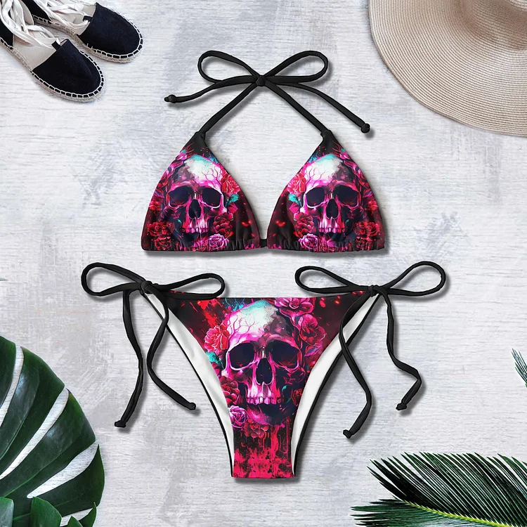 Skull Gothic Rose Micro Triangle Bikini Swimsuit