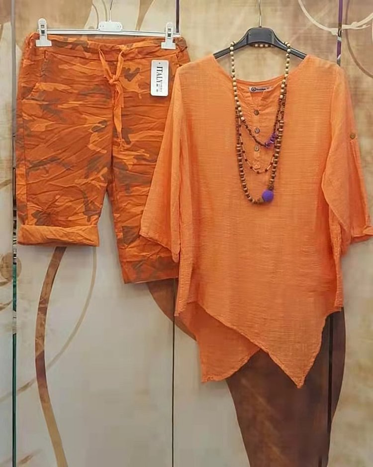 Orange Cotton Linen Pullover Fashion Casual Suit socialshop