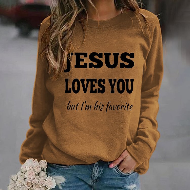 VChics Jesus Loves You Print Casual Sweatshirt