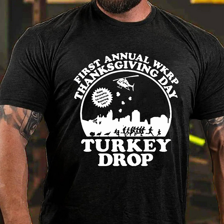 Thanksgiving Day WKRP Turkeys Away Casual Crew Neck T-shirt