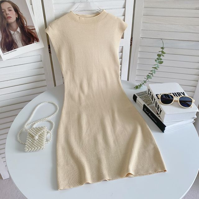 Minimalist Plain Mock Neck Dress