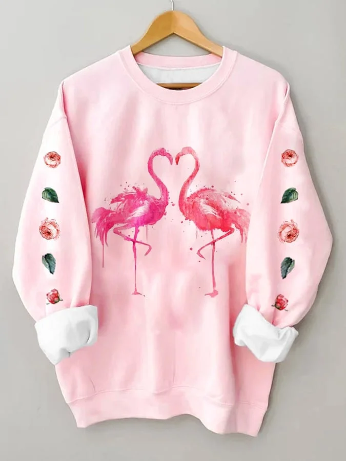 Women's Casual Merry Christmas Flamingo Print Sweater socialshop