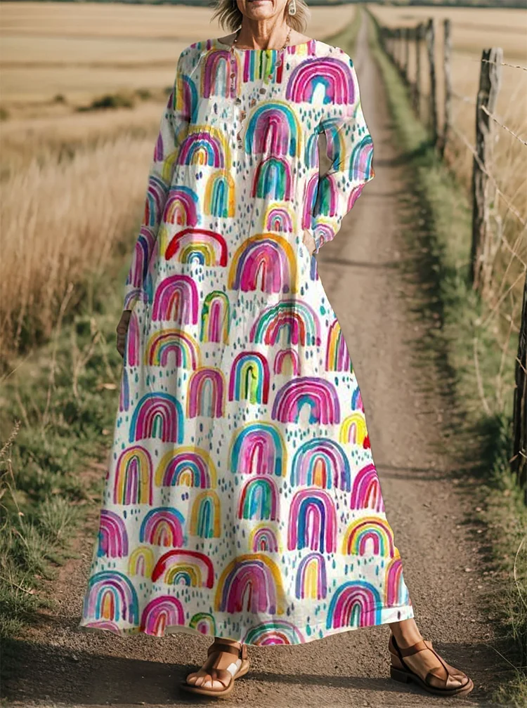 Women's Rainbow Bridge Valentine's Day Print Casual Dress socialshop