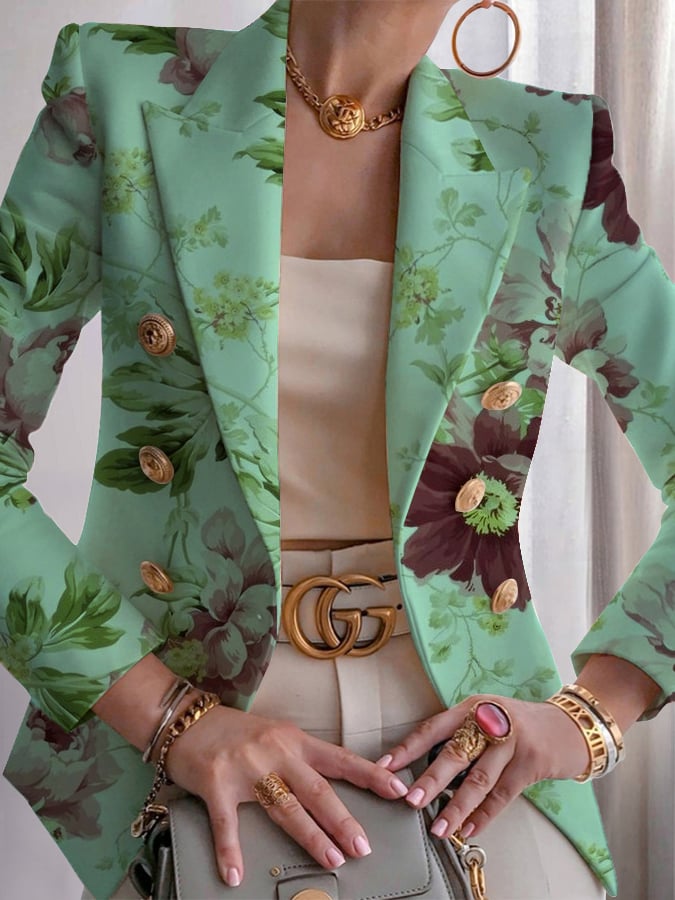 Women's Stylish Botanical Floral Design Printed Lined Blazer
