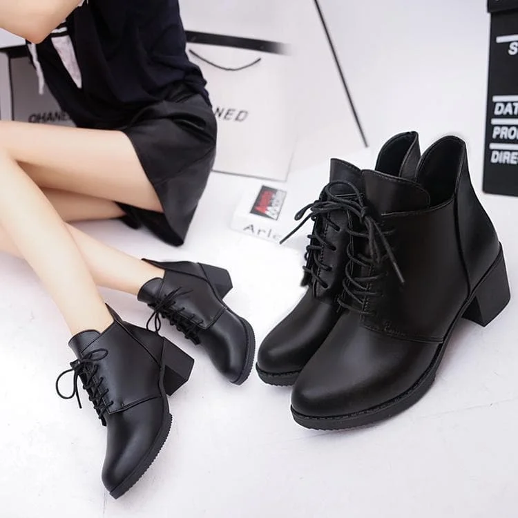 Wine/Black Laced Chunky Heels Boots SP1710737
