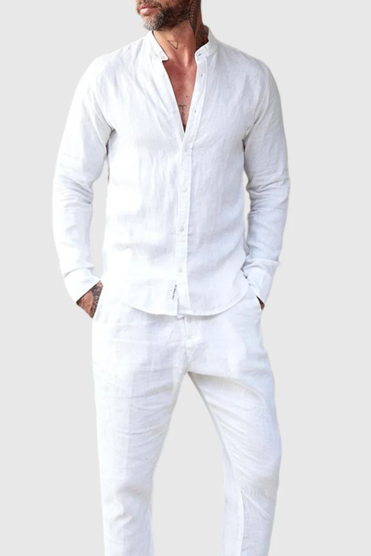 BrosWear Men's Simple Co-ord Set Linen Shirt And Pants