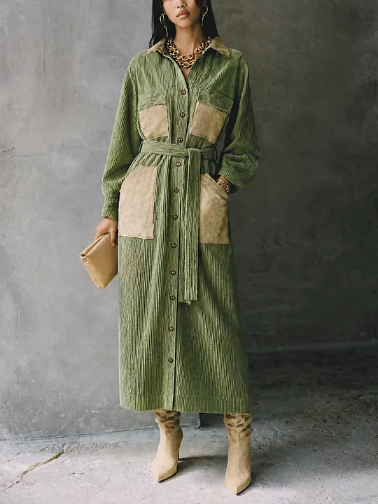 Women's Utility Corduroy Belted Maxi Dress MD