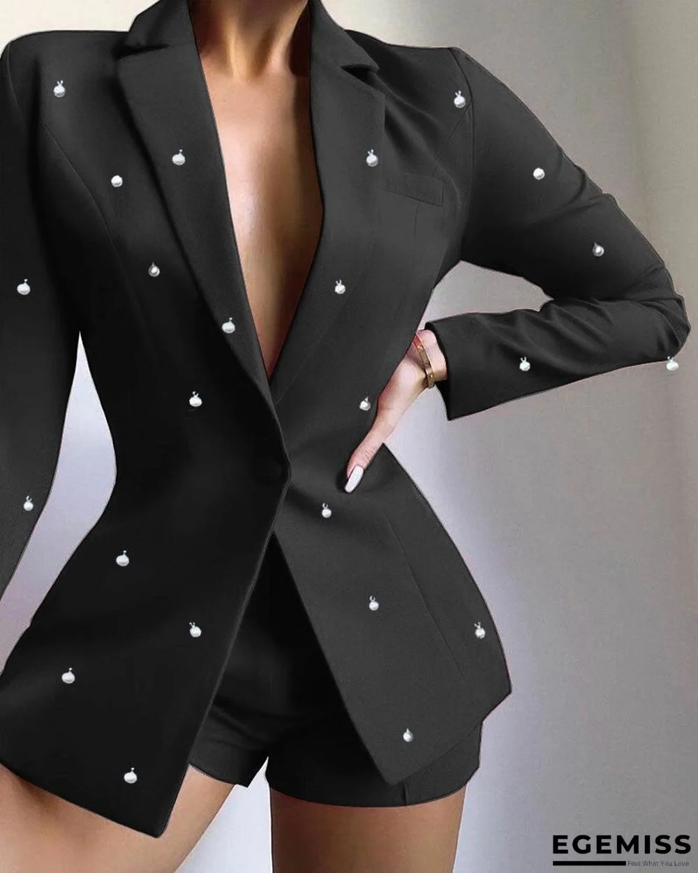 Pearls Decor Single Button Long Sleeve Blazer | EGEMISS