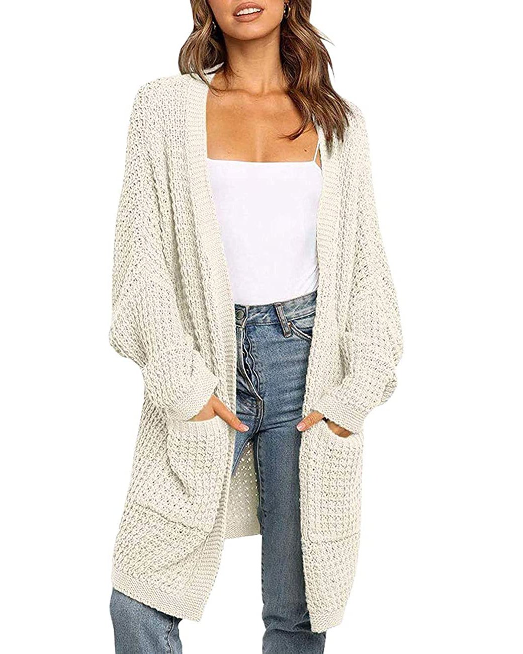 thdmladies Waffle Knit Bat Sleeve Cardigan Sweater thedmladies