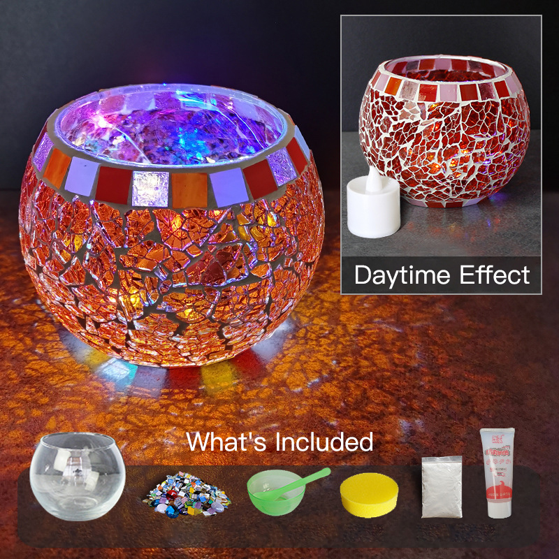 DIY Glass Mosaic Candle Holder Kit Large Red