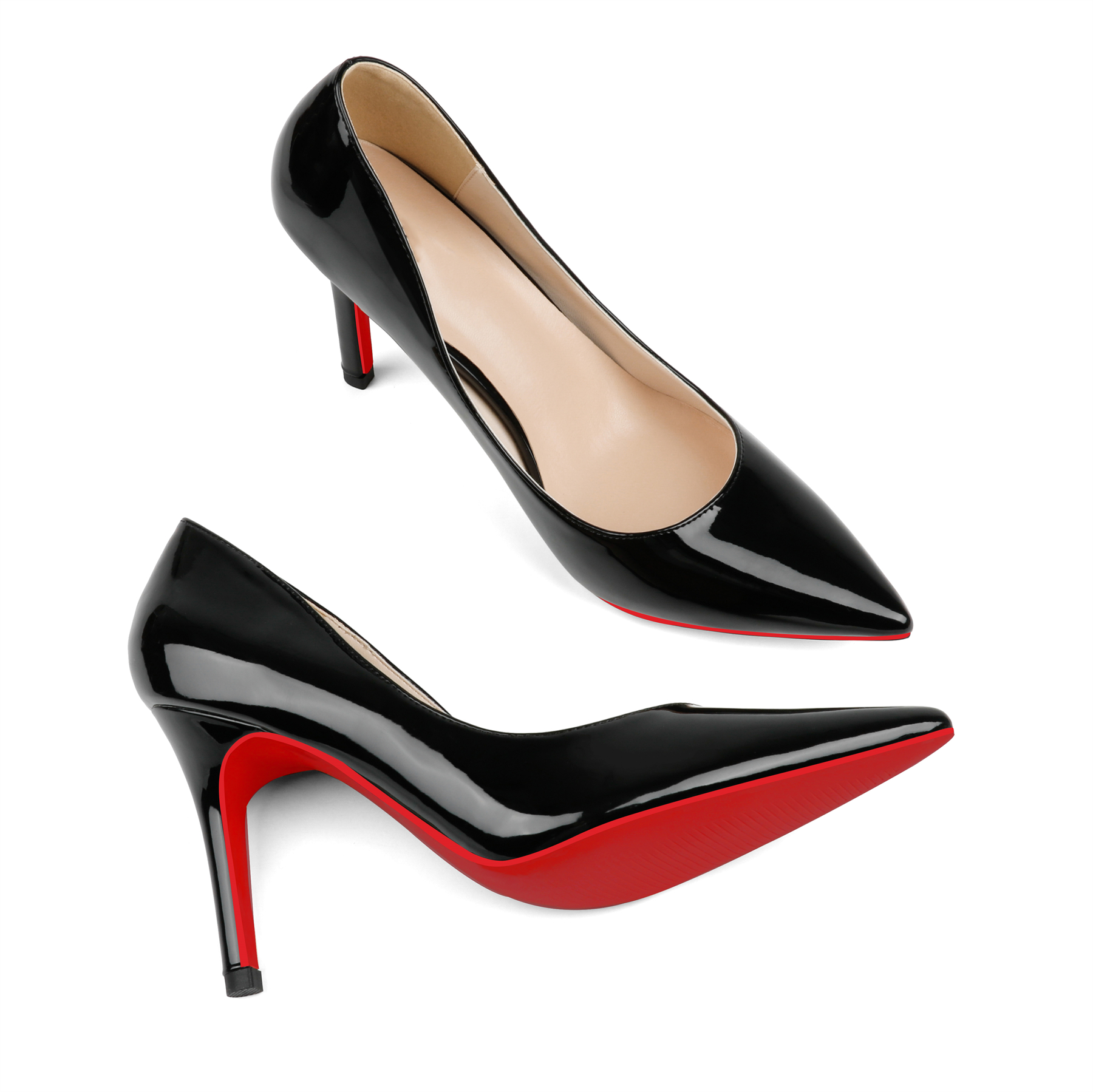 90mm Women's Pointed Toe Slingback Matte Heels Red Bottoms Pumps  Comfortable Dress Shoes