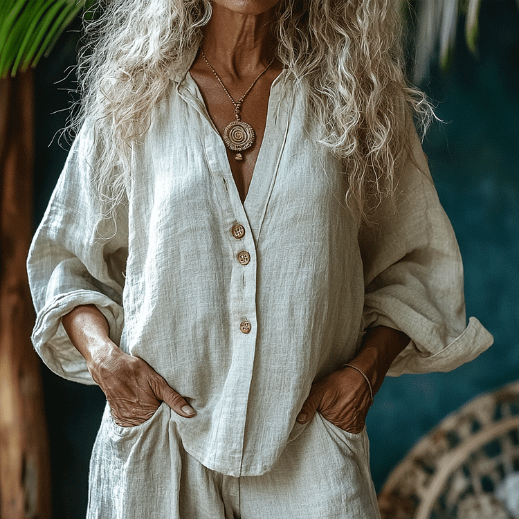 Women's Linen Plain -simple Shirt