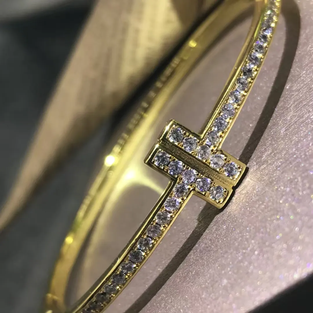 Tiffany Full Diamond Paved Double T Bangle Bracelet