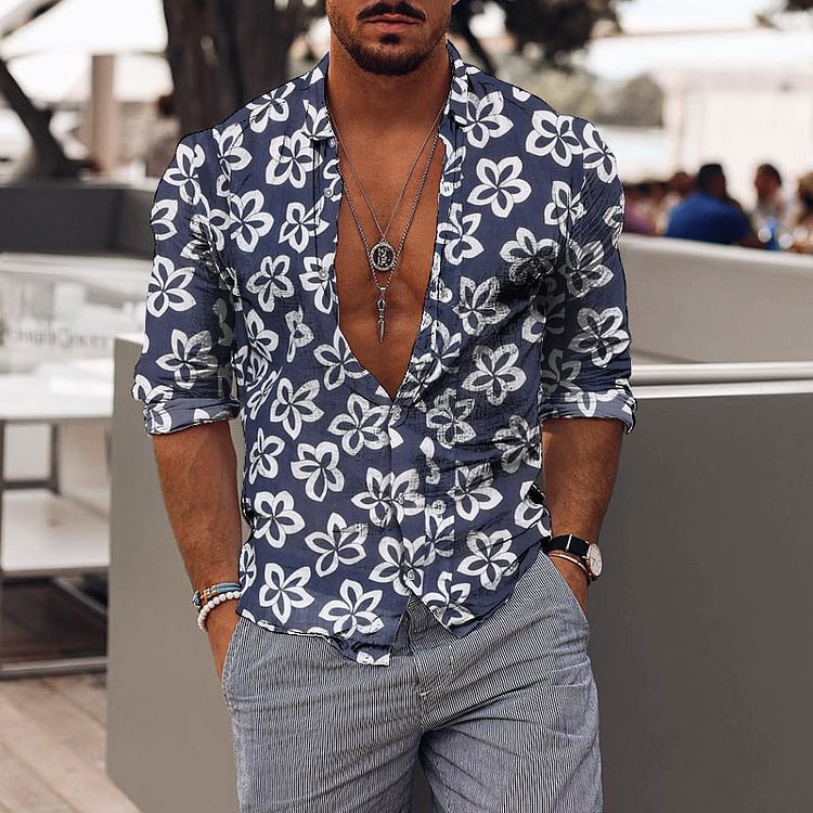 Casual Holiday Romantic Floral Print Mens Shirt