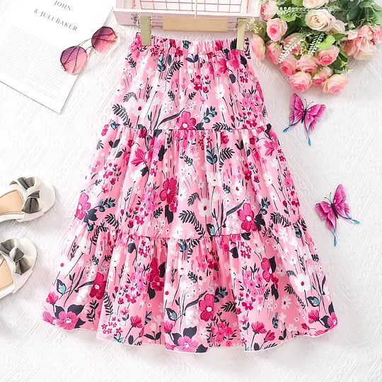 【7Y-13Y】Girls' Floral Print Skirt