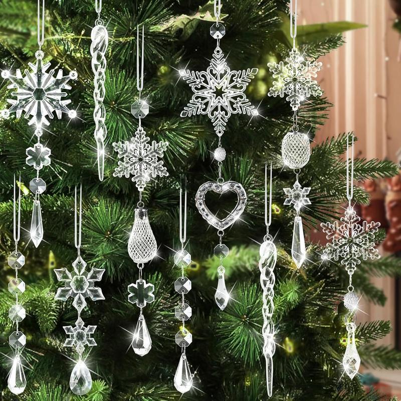 21PCS Crystal Snowflake Christmas Tree Ornaments – Sparkling Holiday Decorations for Home & Party