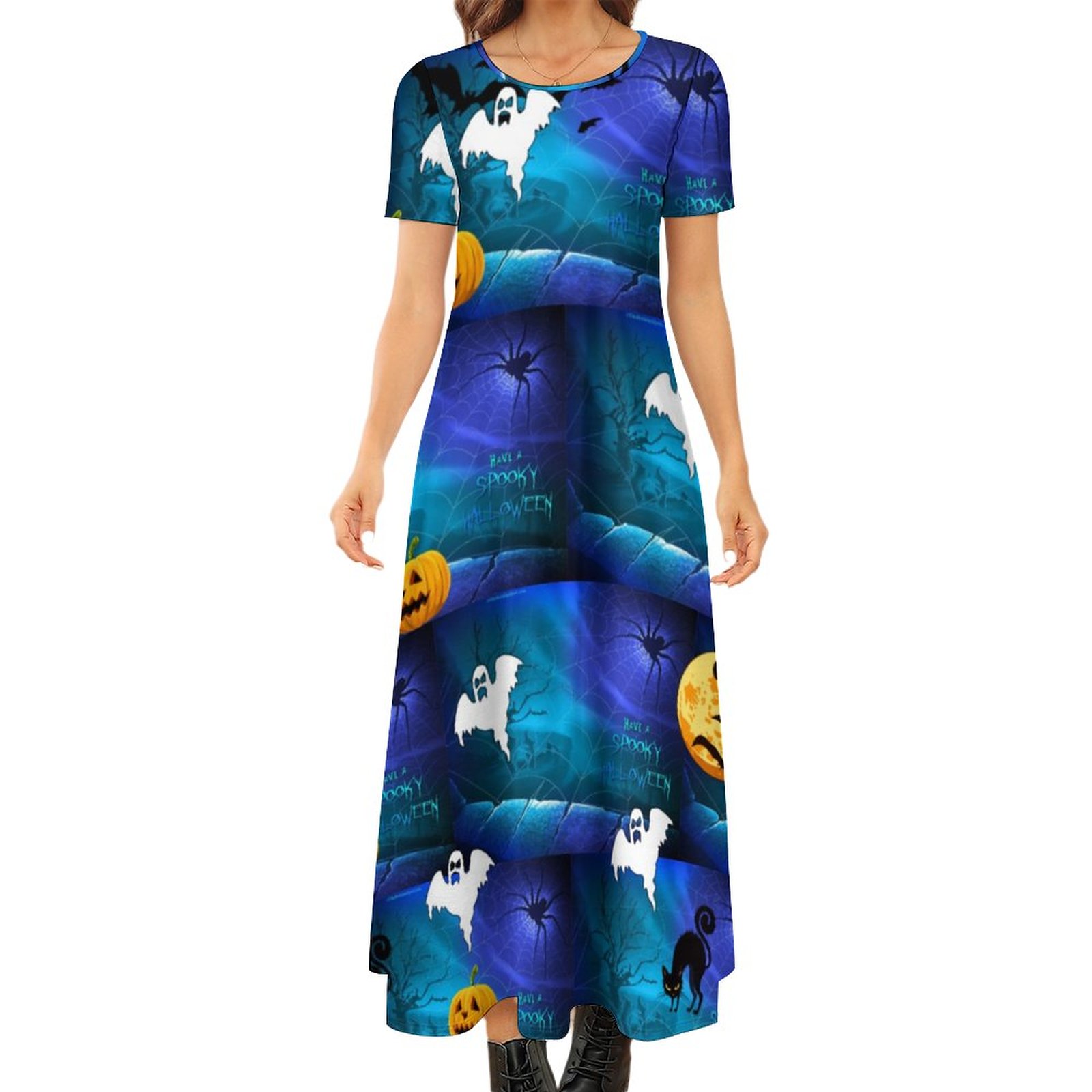 knee length dresses for ladies Blue Melange Loose Linen Maxi Dress from NikkaPlace