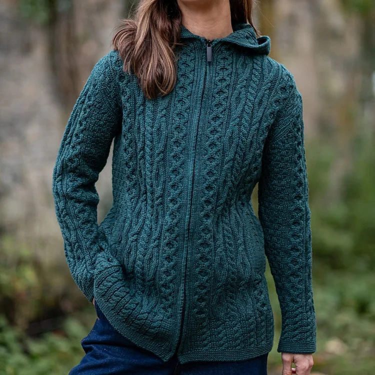 Women's Clan Pattern Zip Hooded Sweater