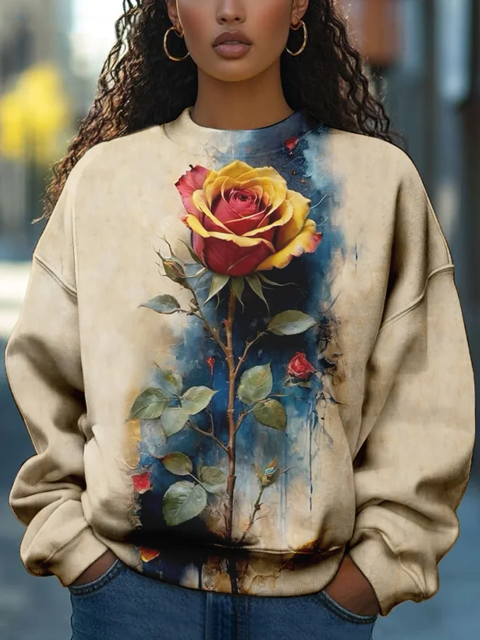 Women's Flower Painting Art Print Casual Sweatshirt
