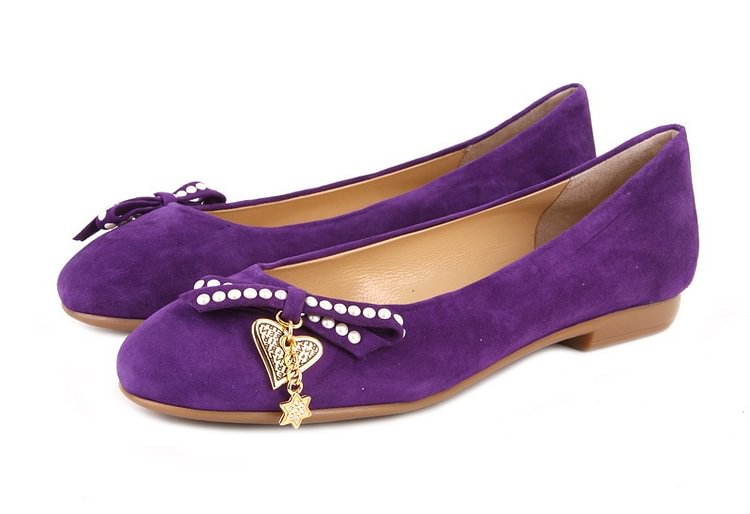 Purple Comfortable Flats Round Toe Suede Cute Shoes |FSJ Shoes