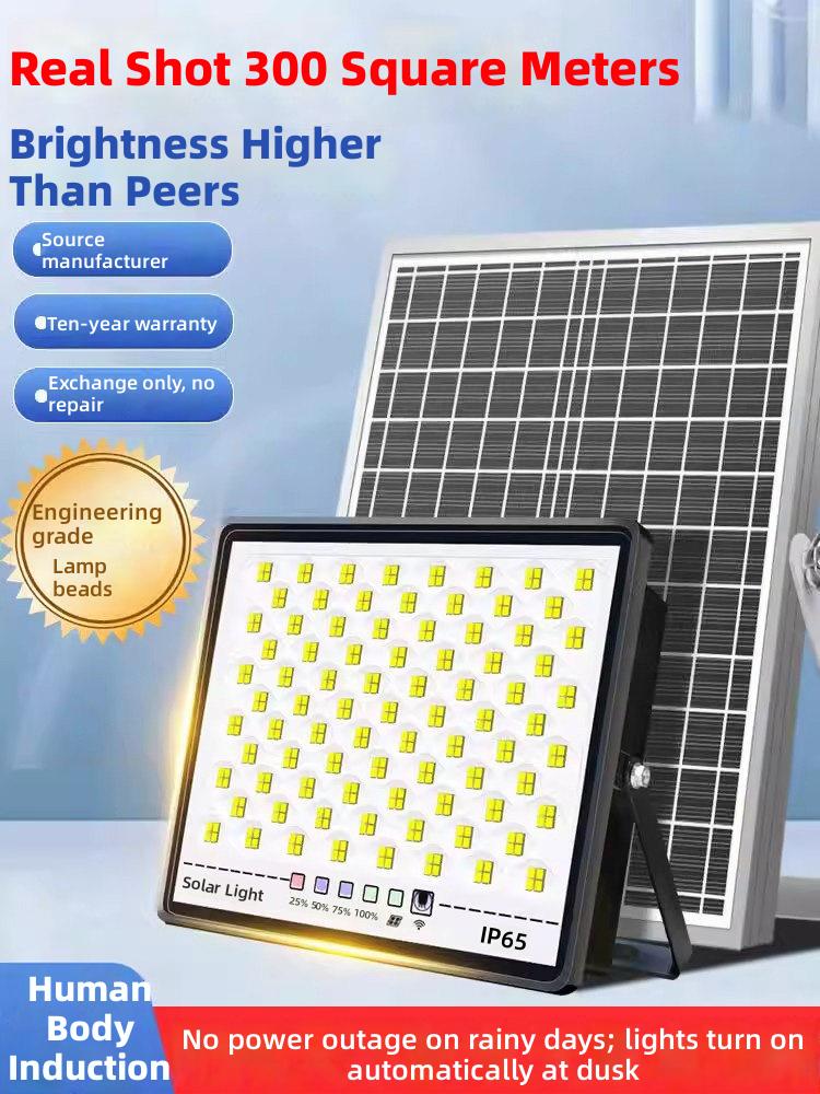 High-Brightness Solar LED Flood Light with Human Body Induction and IP65 Waterproof Rating for Outdoor Use