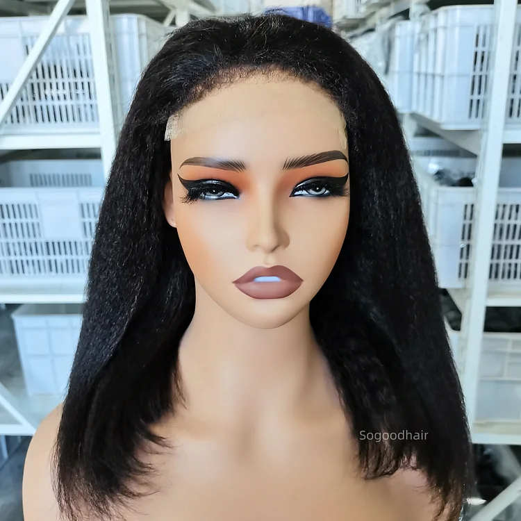 4C Edge! 14" Kinky Straight HD Lace Closure Wig Bob Wig