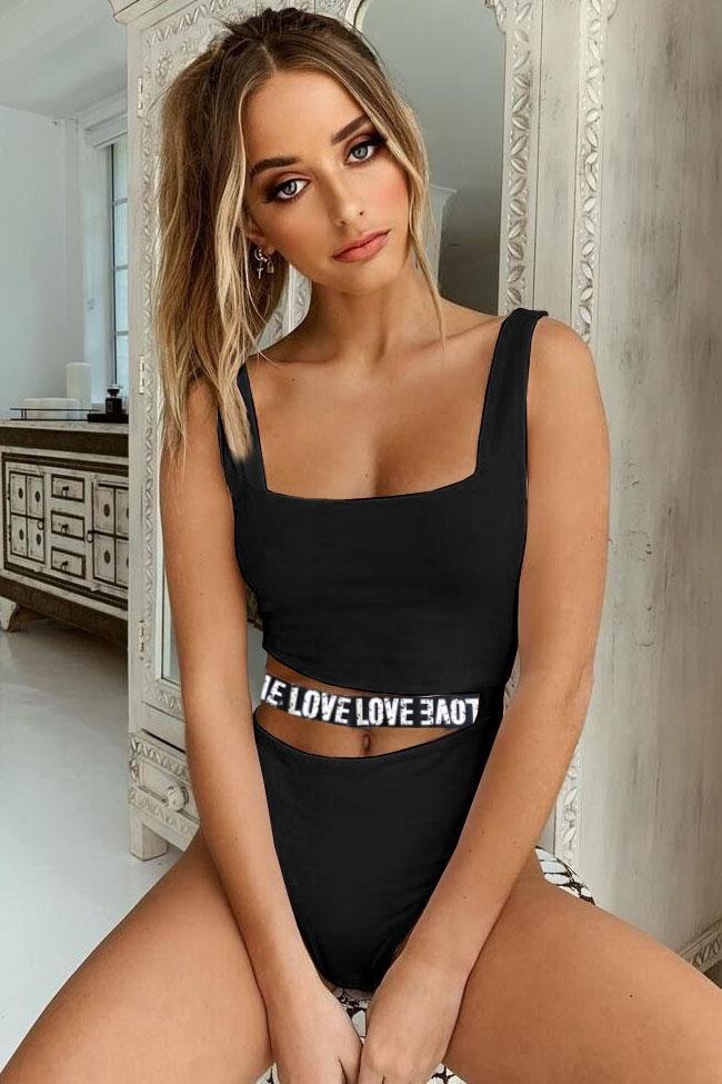 High Leg Contrast Letters Cutout One Piece Swimsuit - Shop Trendy Women's Clothing | LoverChic