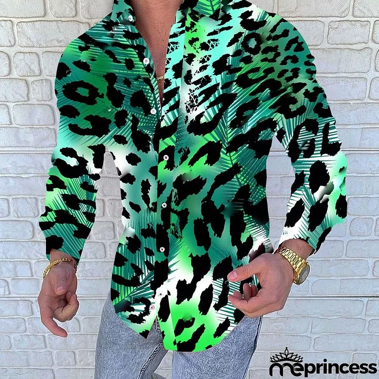 Men Fashion Casual Personality 3D Print Plus Size Long Sleeve Lapel Shirt