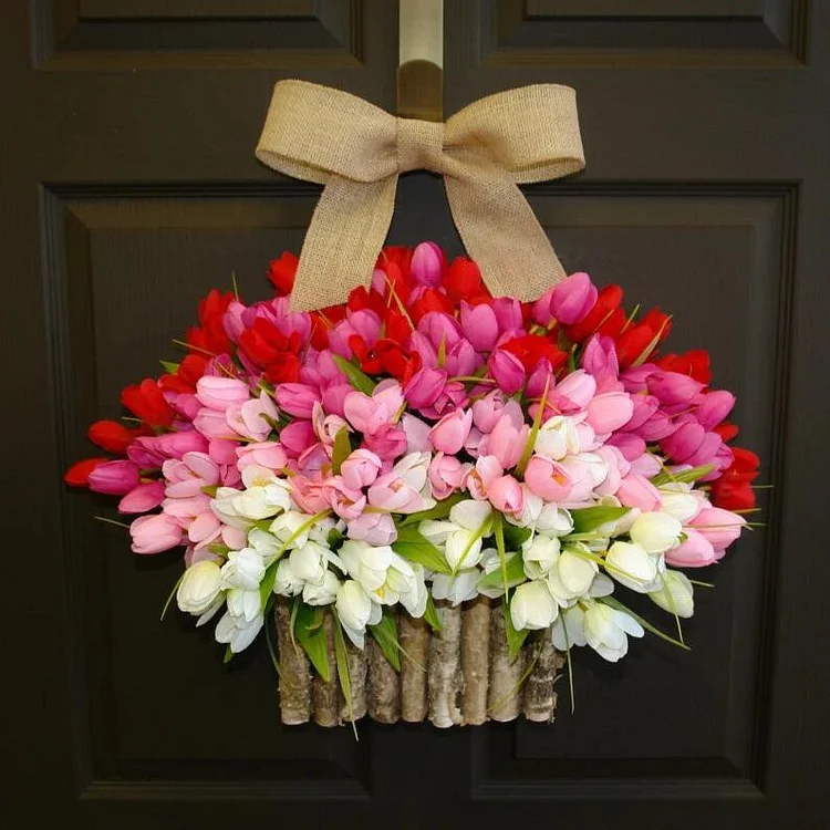Spring wreath Red Pink tulips