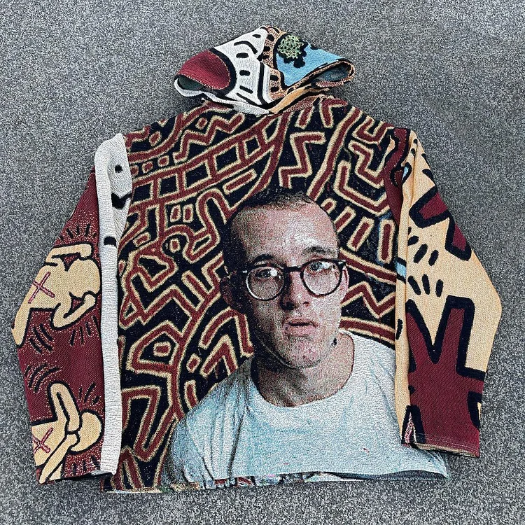 Retro trendy printed casual tapestry hoodie