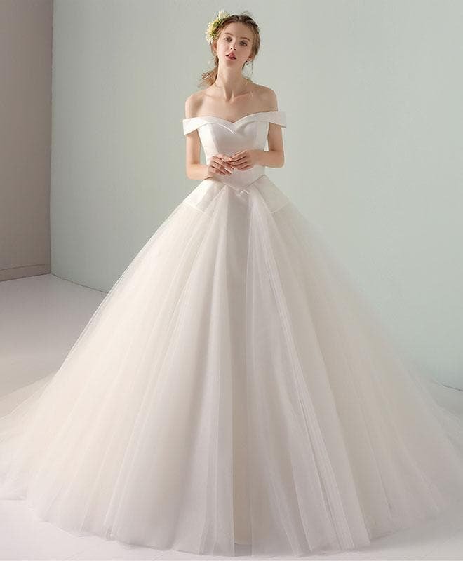 Simple White Tulle Off Shoulder Long Wedding Dresses