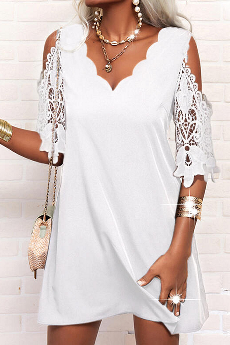 Casual Solid Lace V Neck Straight Dresses - Life is Beautiful for You - SheChoic