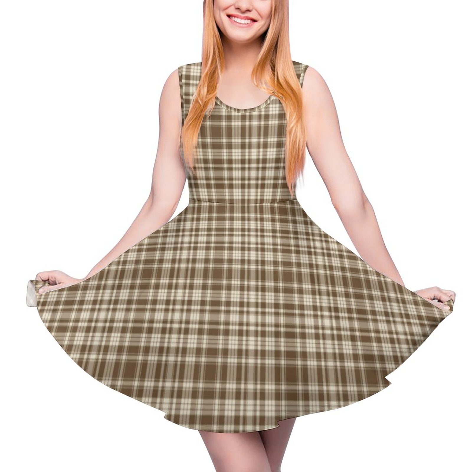 polka dot mini dress brown For Love & Lemons Women's Ginny Plaid Minidress - Black main image 1