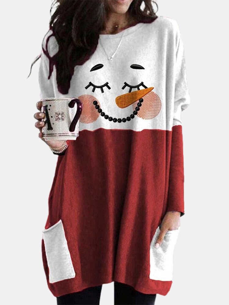 Contrast Color Cartoon Print Long Sleeve Casual Blouse For Women P1768112