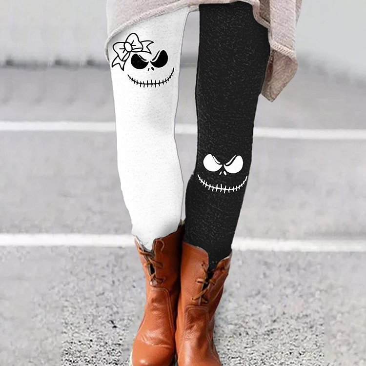 Contrast Panel Halloween Print Casual Leggings