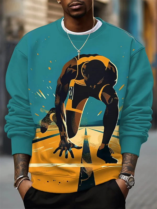 Men's Runner Art Print Casual Sweatshirt
