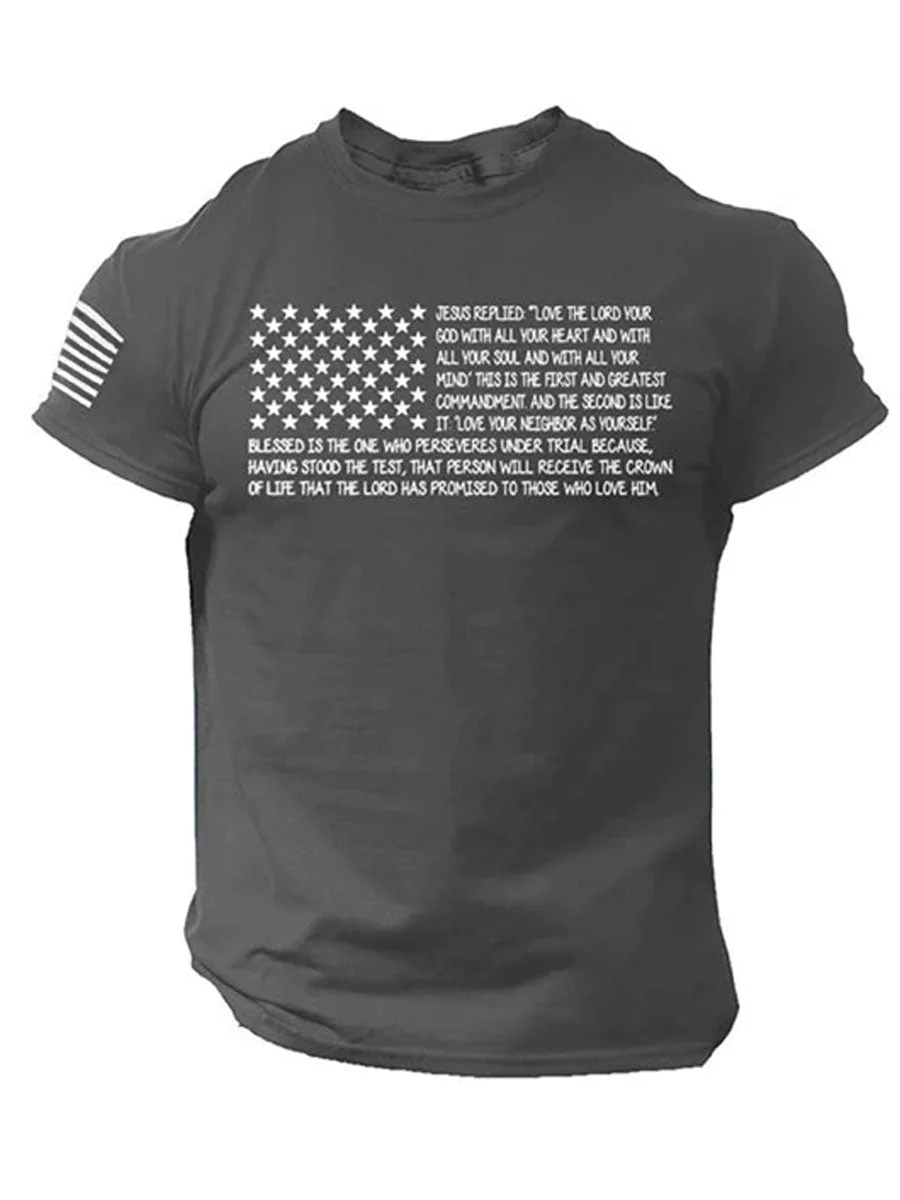 Men's Flag Jesus Print Short Sleeve T-shirt