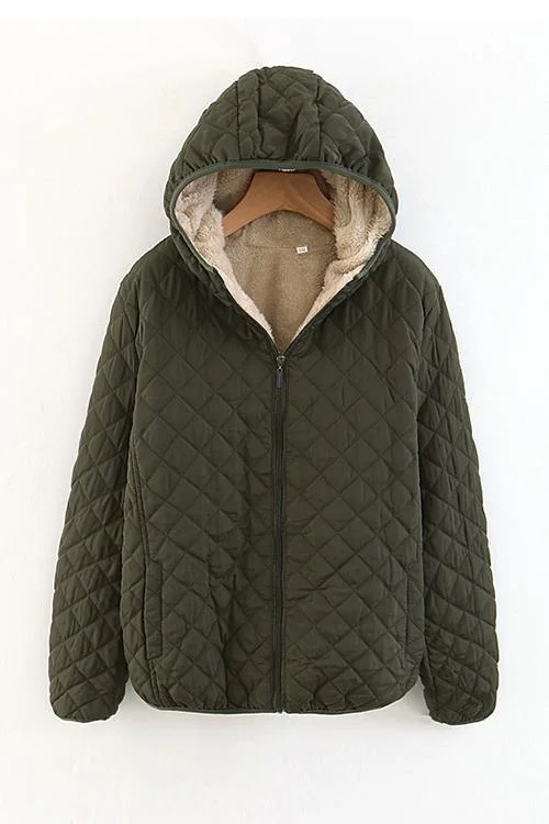 Fleece Hooded Pockets Quilted Jackets