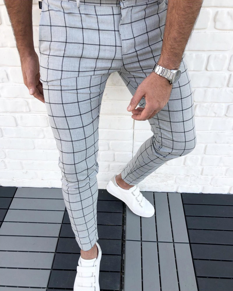 Men's plaid casual pencil pants
