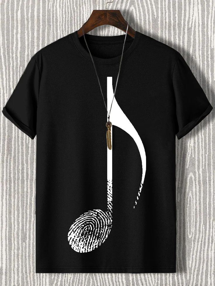 Men's Music Note Fingerprint Art Print Cotton Casual T-Shirt