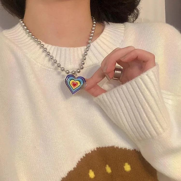 Rainbow Heart Pendant Clavicle Necklace SP15952