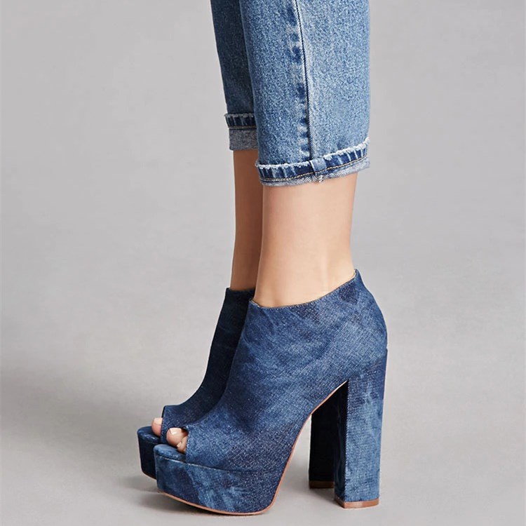 Denim peep toe booties best sale