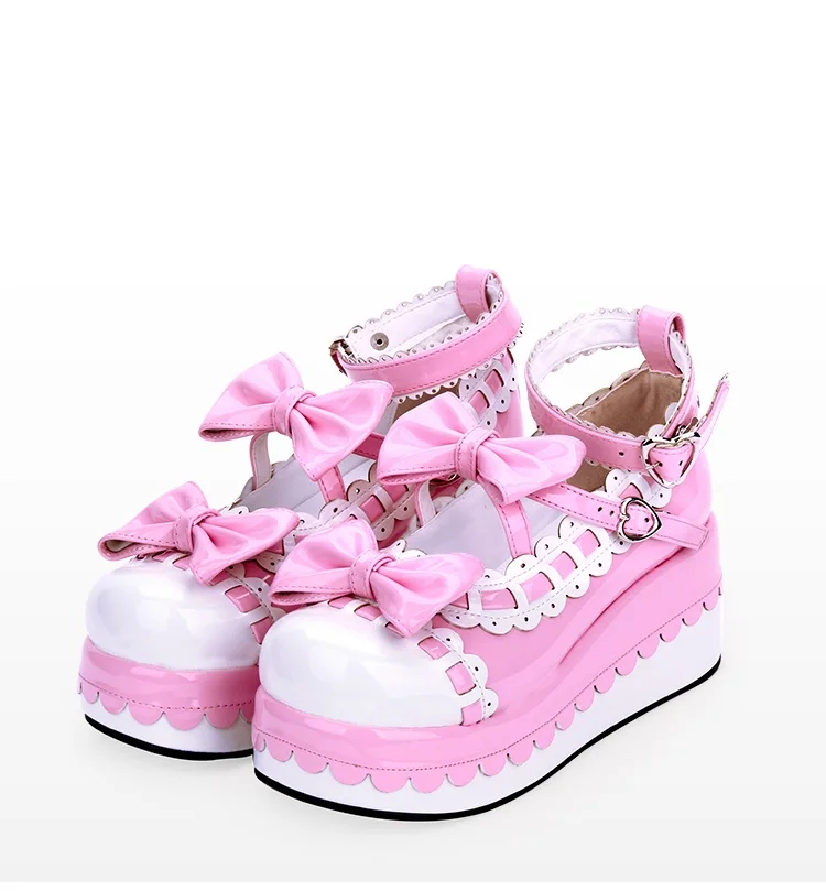 VCshoes Woman Mori Girl Lolita Cosplay Shoes Lady High Wedges Heels Pumps Women Princess Dress Party Shoes 7cm Bow